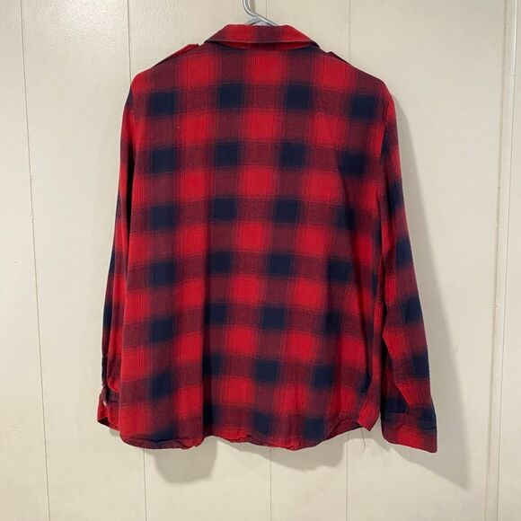 ZARA Basic Men’s Flannel Shirt XL – Red Navy Plaid Button Down - Picture 2 of 13